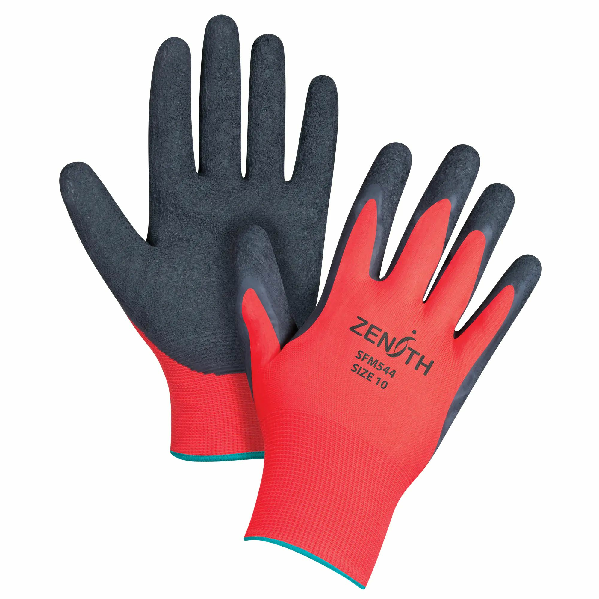 Zenith SFM544 Black & Red Crinkle Grip Coated Gloves, Rubber