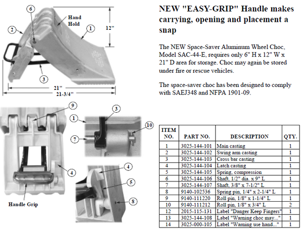 Ziamatic SAC-44-E Zico QUIC-CHOC® Folding Wheel Choc