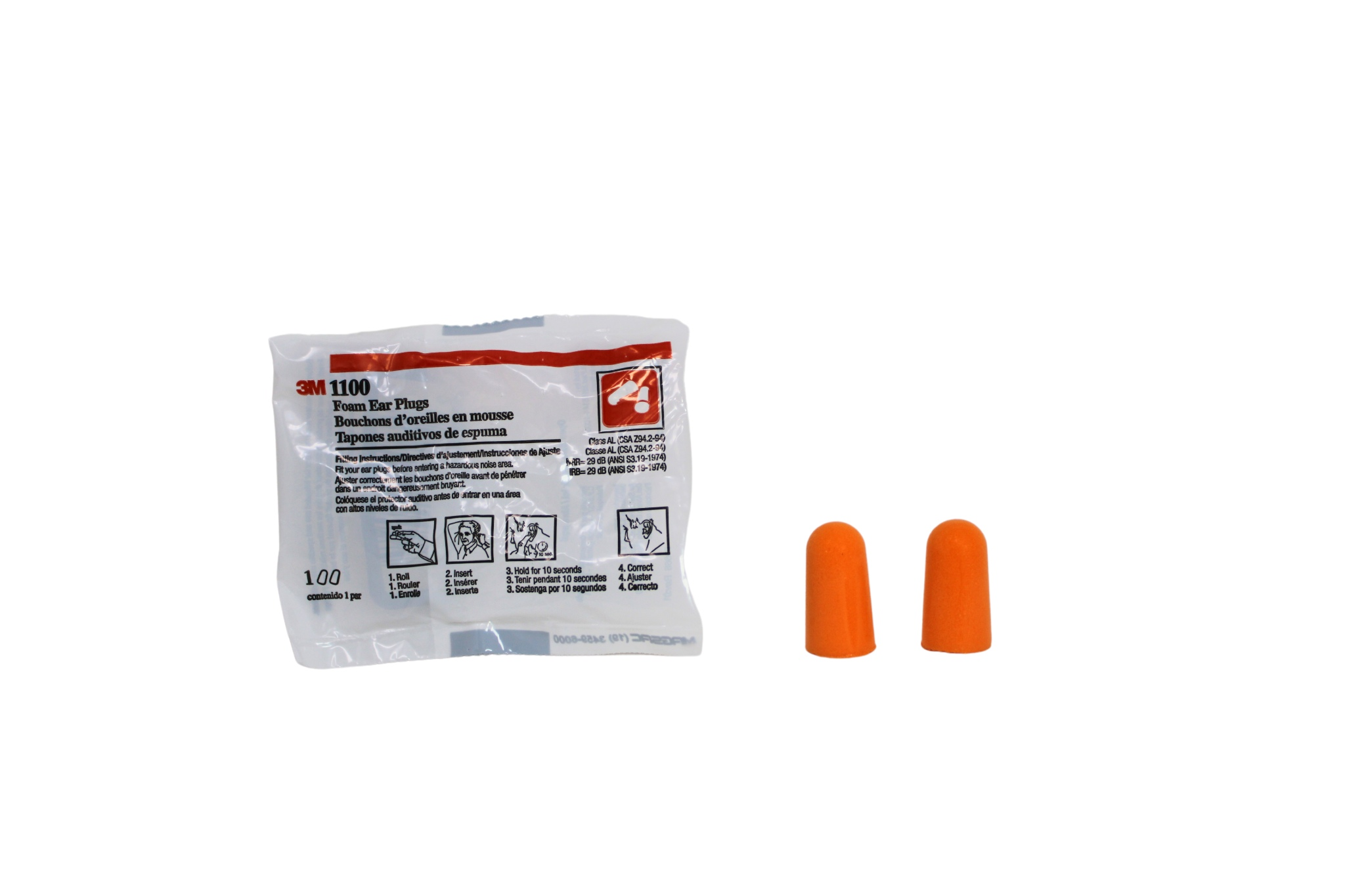3m 1100 Uncorded Disposable Ear Plugs, 37db, Orange, 200 Pairs Per 7A8