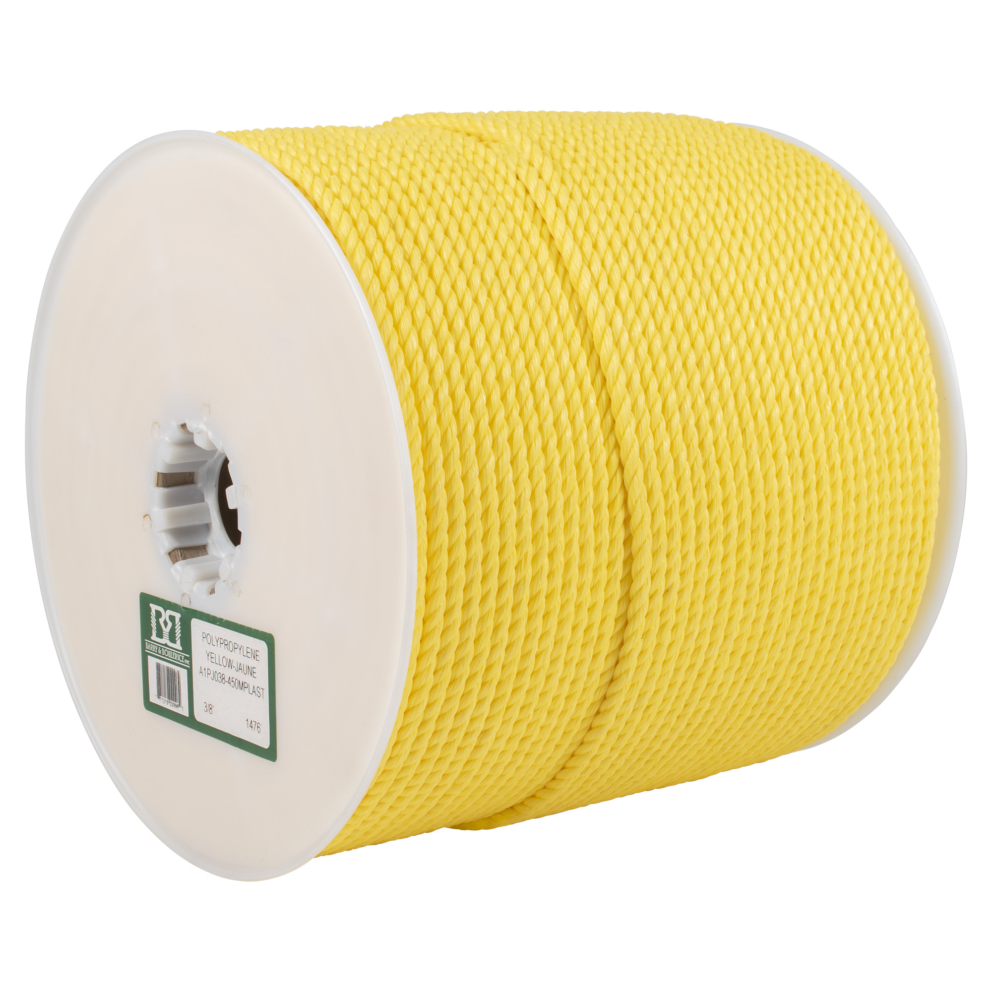 Ref Pybf341 Rope BBH A1PJ038/450MPLAS TWISTED POLYPROPYLENE ROPE, YELLOW, 3/8