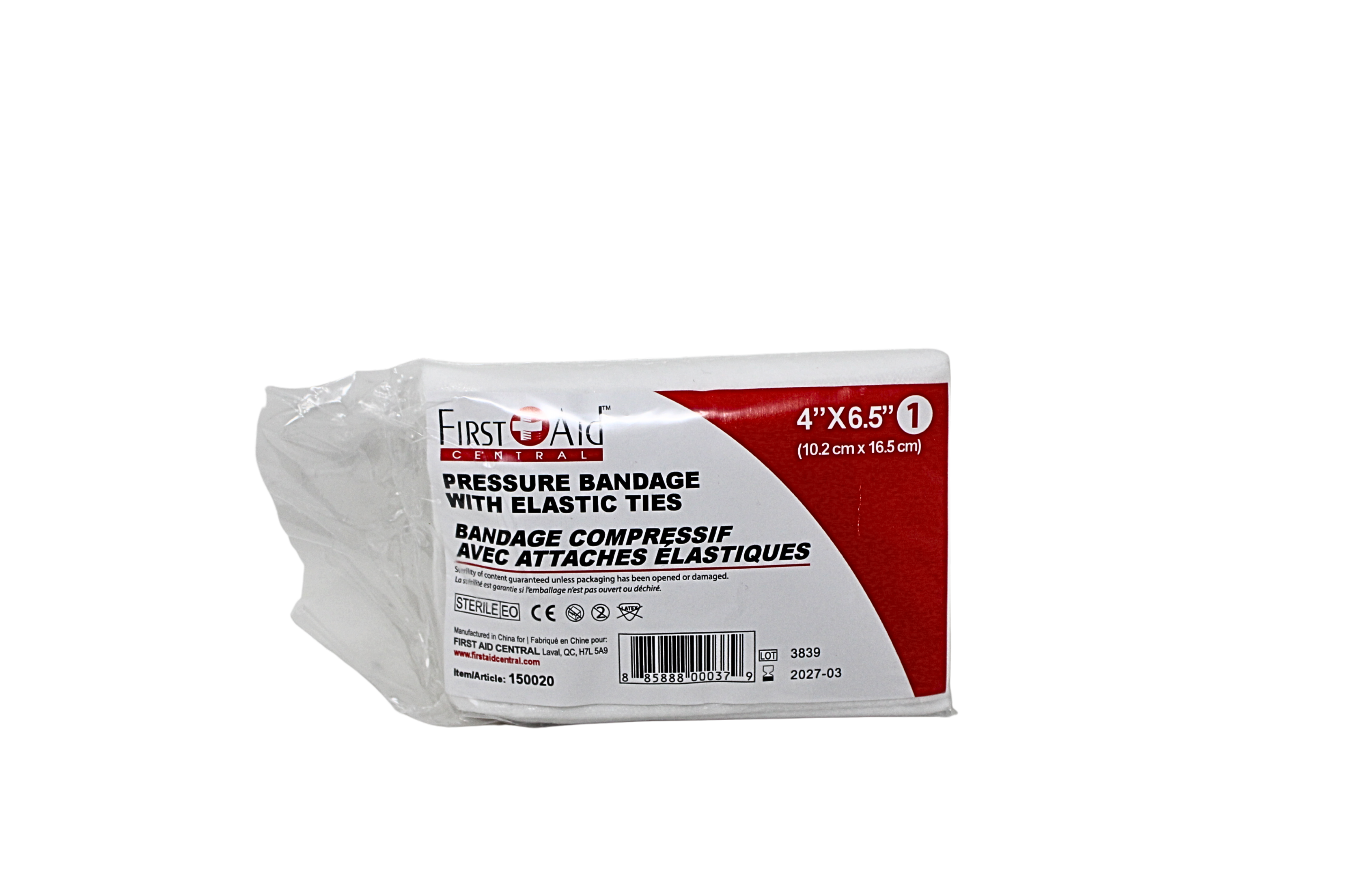 First Aid Central 150020 Compress Pressure Bandage with Elastic Ties ...
